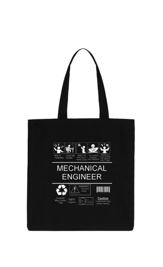 MECHANICAL ENGINEER Back text tote bag Black 139