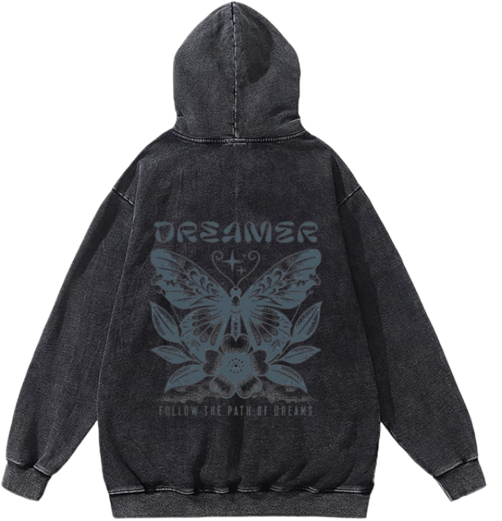 butterflies Oversize Hoodie Washed gray Back  24
