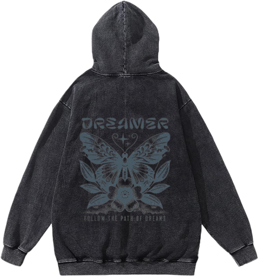 butterflies Oversize Hoodie Washed gray Back  24