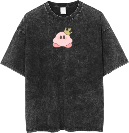 Vintage Washed Kirby Anime Graphic T-Shirt, Kawaii Y2K Aesthetic Grunge Tee, Casual Oversized Short Sleeve Top 24