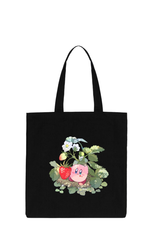 Kawaii Cute Kirby Black Canvas Tote Bag, Aesthetic Anime Character Reusable Shopping Bag, Large Grocery Bag, Book Tote for Women and Girls 24