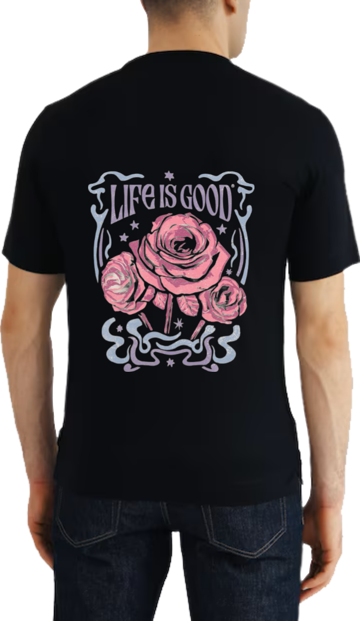 LIFE IS GOOD t- shirt Over Size Black Back 80