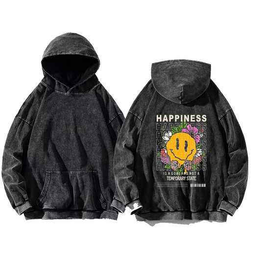 HAPPINESS Back text oversize hoodie Washed back 24