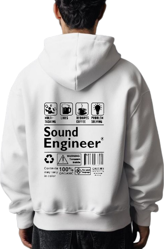 Sound Engineer Back text oversize hoodie White back 133