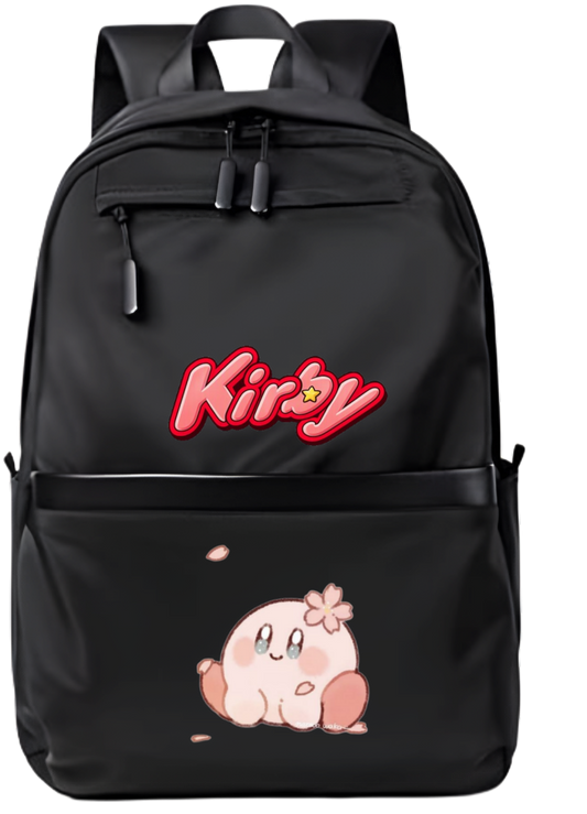 Kirby Backpack for Kids Teens, Cute Anime Cartoon Black School Bag, Casual Daypack Travel Bookbag for Boys and Girls 24