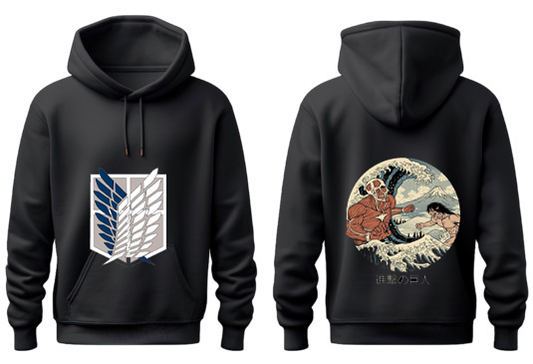 Anime Attack on titan shingeki no kyojin eren levi mikasa Aot Black Oversize HOODIE back 24