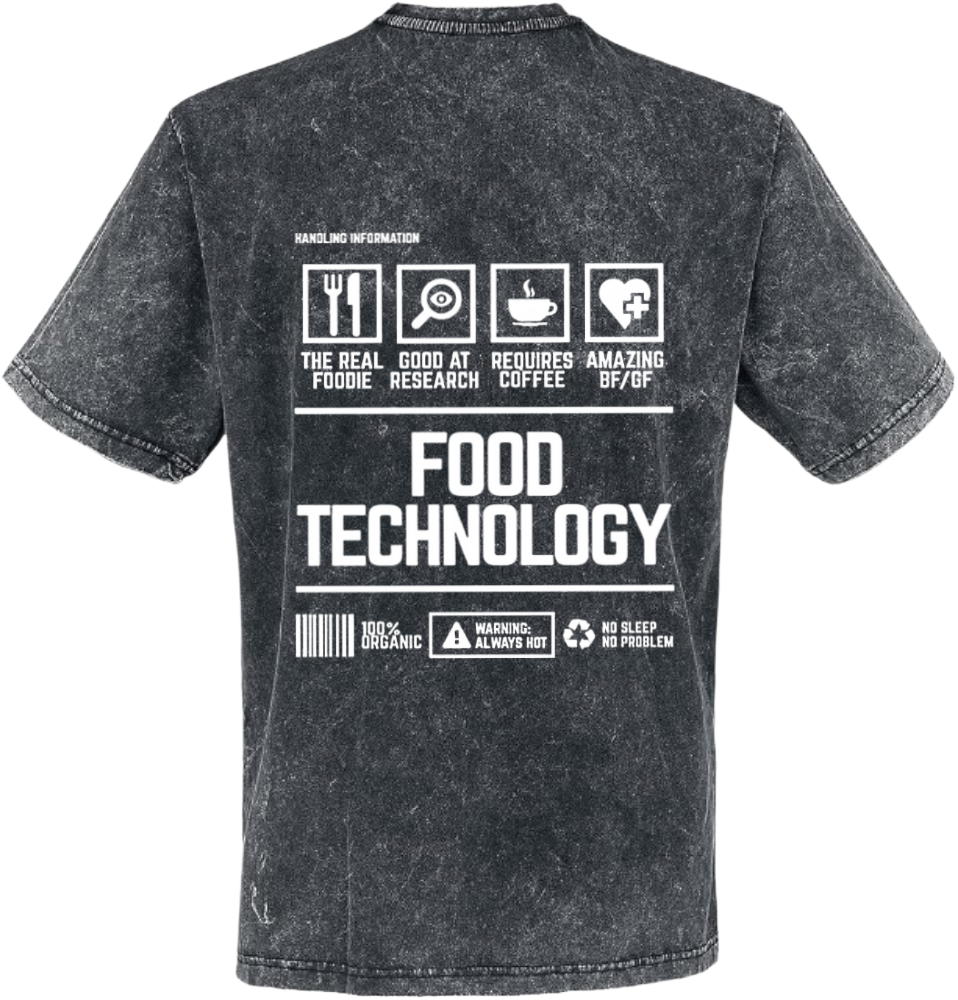 FOOD TECHNOLOGY Back text One Size t- shirt Washed Back 103