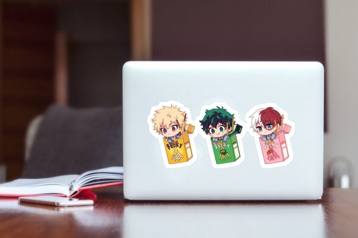 "My Hero Academia Pocky Box Anime Stickers, Waterproof Vinyl Chibi Decals Set for Laptop, Water Bottle, Hydro Flask, Skateboard, Luggage, Kawaii Shonen Merchandise Gifts