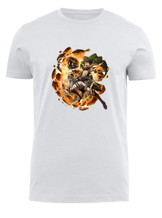 Anime Attack on titan shingeki no kyojin eren levi mikasa  Aot white fit t- shirt 24