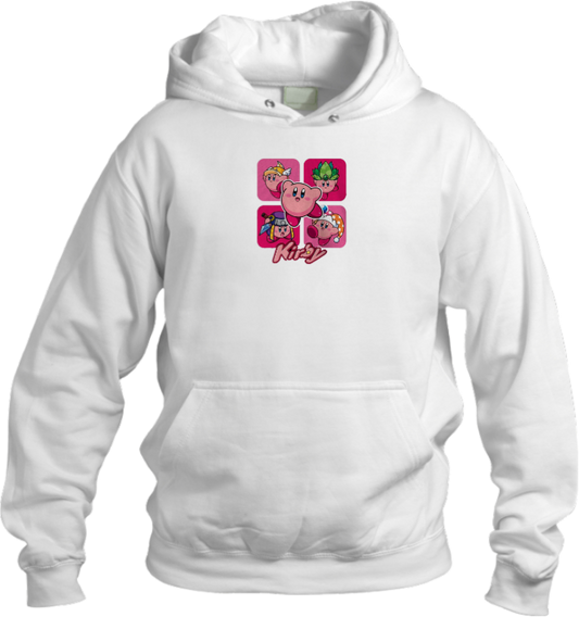 Cute Pink Anime Kirby Character Graphic Hoodie for Women and Men, Kawaii Cartoon White Pullover Sweatshirt 25