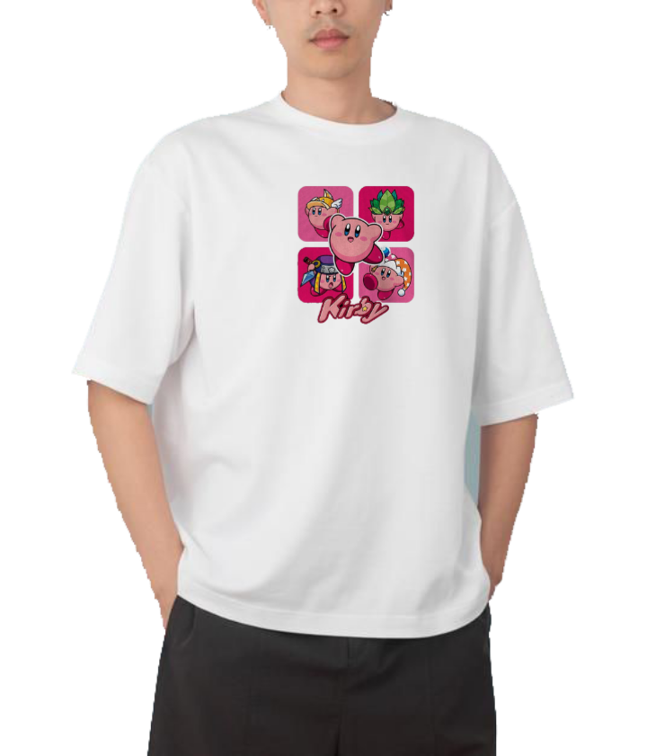 Cute White Kirby Anime Graphic T-Shirt, Kawaii Y2K Aesthetic Gaming Tee, Casual Oversized Short Sleeve Top 25