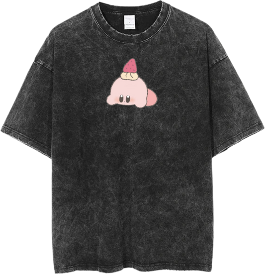Vintage Washed Kirby Anime Graphic T-Shirt, Kawaii Y2K Aesthetic Grunge Tee, Casual Oversized Short Sleeve Top 25