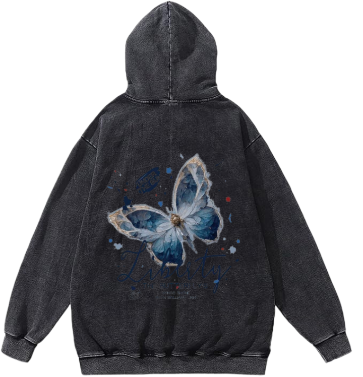 butterflies Oversize Hoodie Washed gray Back  25
