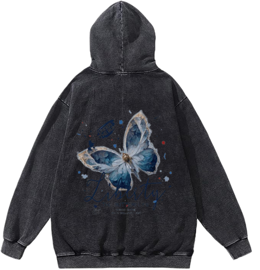 butterflies Oversize Hoodie Washed gray Back  25