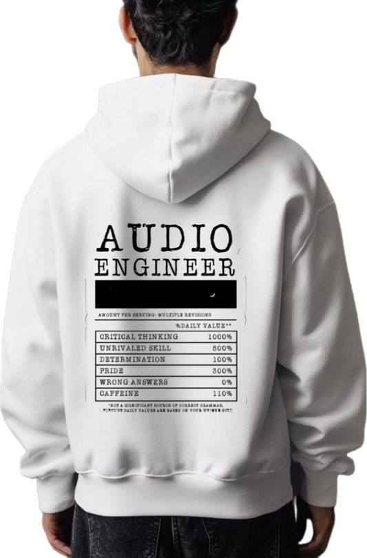 AUDIO ENGINEER Back text oversize hoodie White back 134