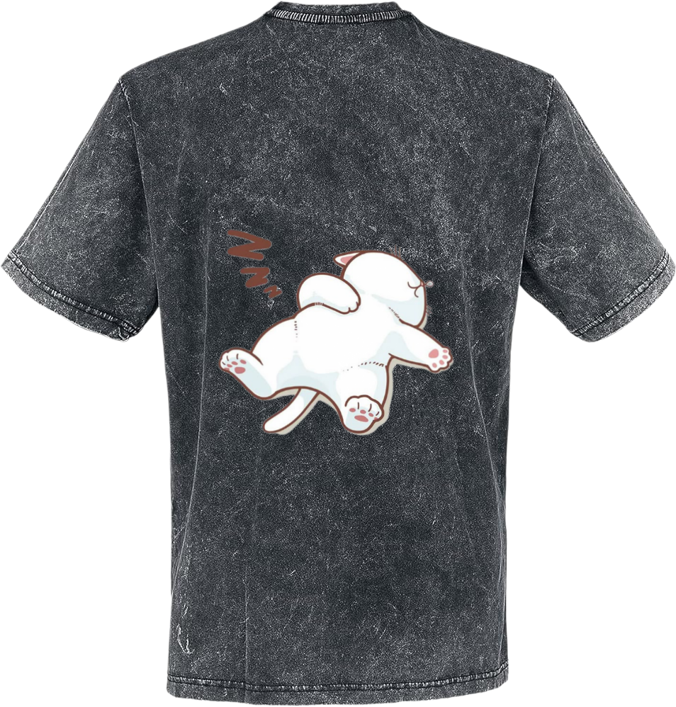 A white cat sleeping on its back t- shirt One Size Washed Back 25