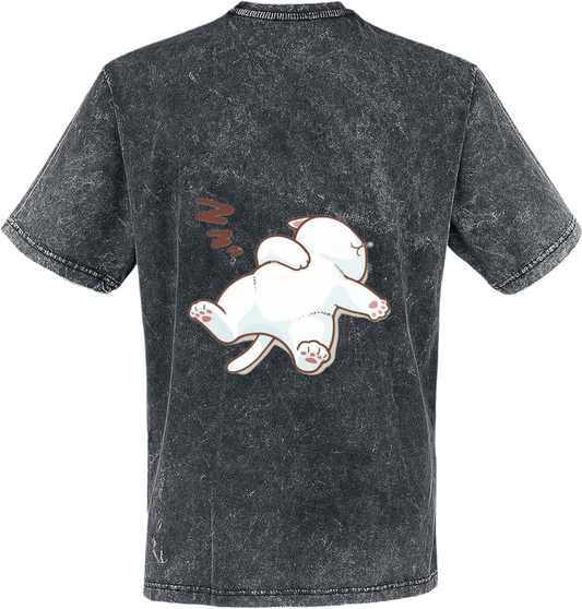 A white cat sleeping on its back t- shirt One Size Washed Back 25