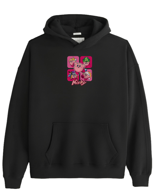 Cute Pink Anime Kirby Character Graphic Hoodie for Women and Men, Kawaii Cartoon Black Pullover Sweatshirt 25