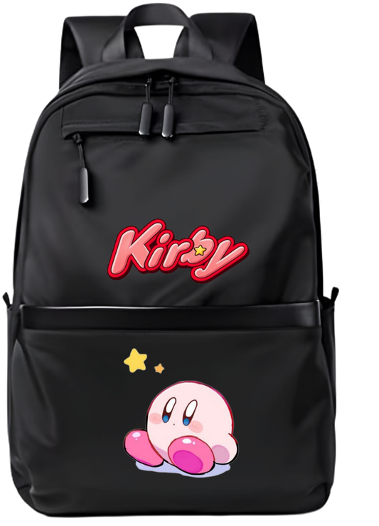 Kirby Backpack for Kids Teens, Cute Anime Cartoon Black School Bag, Casual Daypack Travel Bookbag for Boys and Girls 25