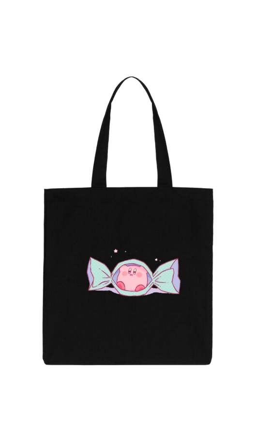 Kawaii Cute Kirby Black Canvas Tote Bag, Aesthetic Anime Character Reusable Shopping Bag, Large Grocery Bag, Book Tote for Women and Girls 25