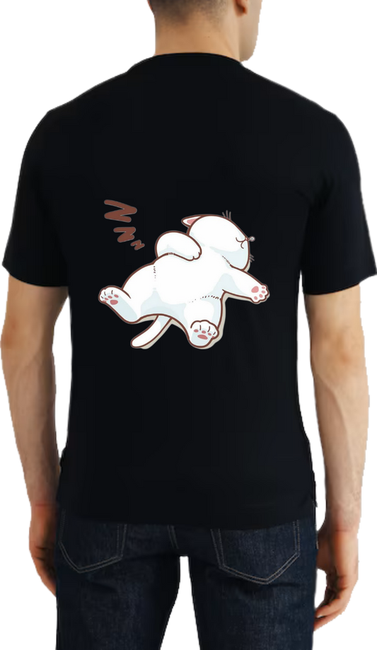 sleeping cat t- shirt One Size Black back 25