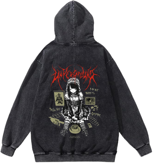 Goth Oversize  Hoodie Washed gray Back 25
