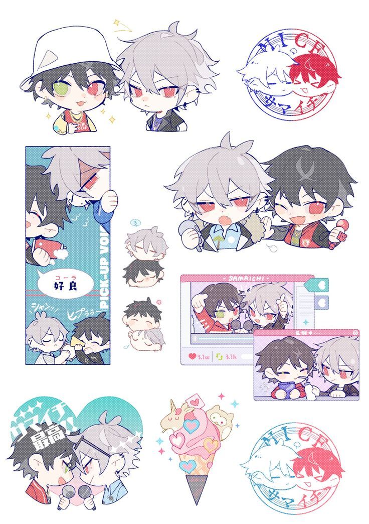 Hypnosis Mic Chibi Samatoki and Jyuto Stickers Pack, Cute Anime Rap Battle Aesthetic Stickers for Journaling, Scrapbooking, Water Bottles, Laptop, and Planner Decals