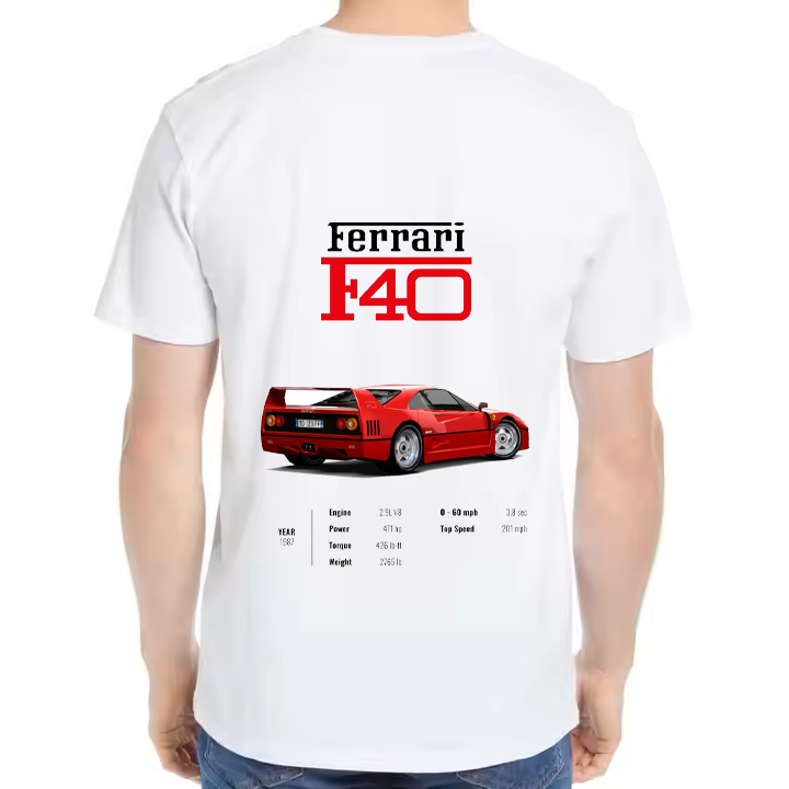 Ferrari F40 Car t- shirt One Size White Back 26