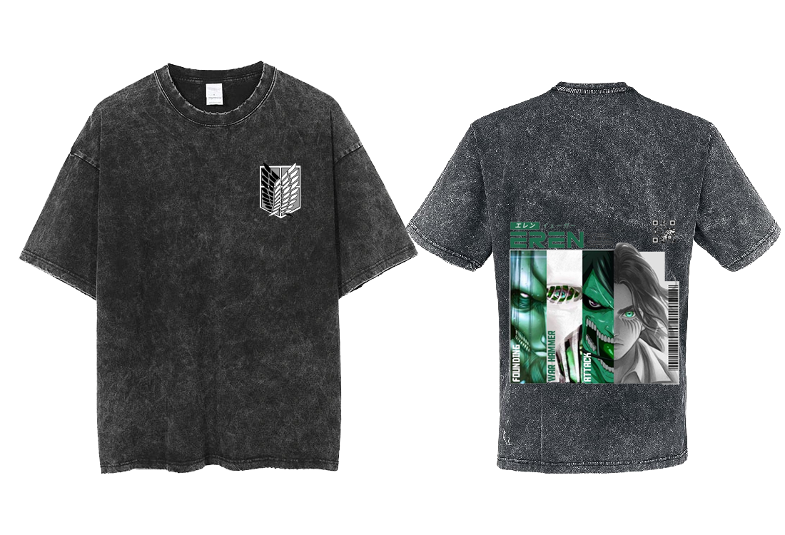 Anime Attack on titan shingeki no kyojin eren levi mikasa Aot Oversize t- shirt Washd acid back 26