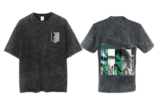 Anime Attack on titan shingeki no kyojin eren levi mikasa Aot Oversize t- shirt Washd acid back 26