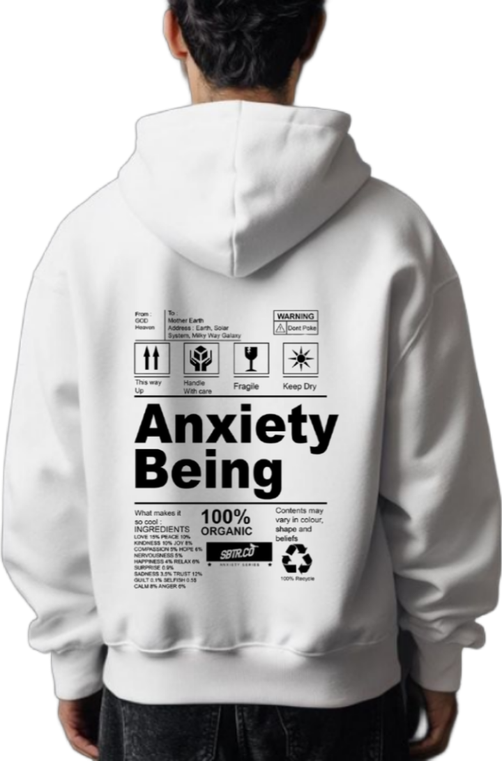 Anxiety Being Back text oversize hoodie White back 26