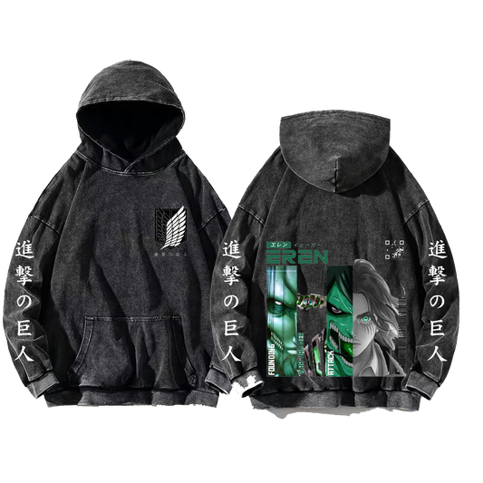 Anime Attack on titan shingeki no kyojin eren levi mikasa Aot Oversize Wash Hoodie gray 26