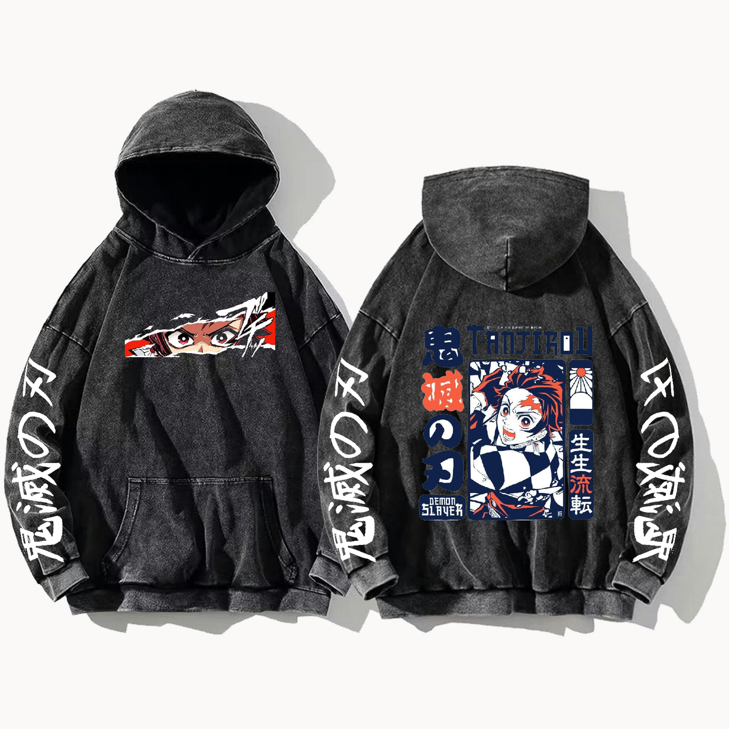 Anime Demon slayer nezuko tanjiro Oversize  Hoodie Washed gray 26