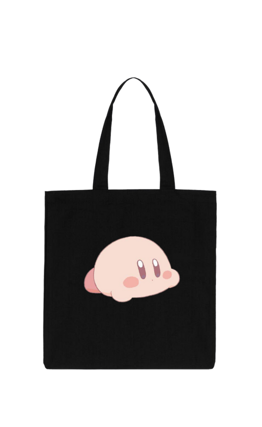 Kawaii Cute Kirby Black Canvas Tote Bag, Aesthetic Anime Character Reusable Shopping Bag, Large Grocery Bag, Book Tote for Women and Girls 26