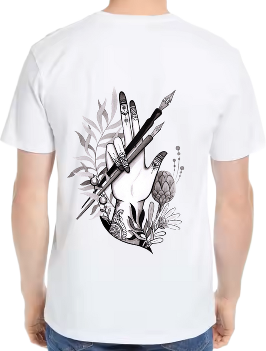 Botanical illustration feathers t- shirt One Size White back 26