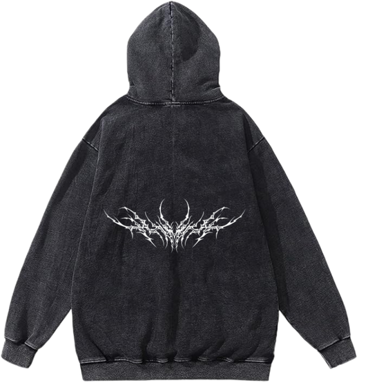 Goth Oversize  Hoodie Washed gray Back 26