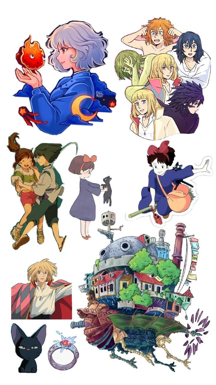 Studio Ghibli Aesthetic Stickers Pack, Howl's Moving Castle, Spirited Away, Kiki's Delivery Service, and Waterproof Vinyl Decals for Water Bottles, Laptops, and Journaling