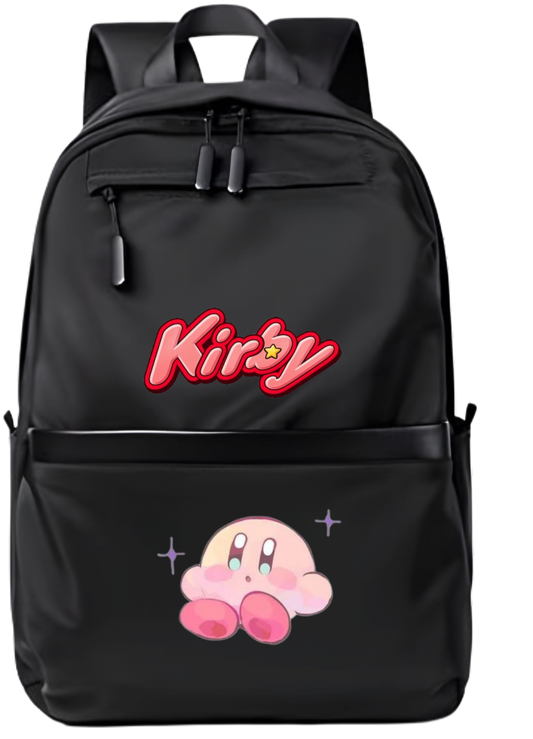 Kirby Backpack for Kids Teens, Cute Anime Cartoon Black School Bag, Casual Daypack Travel Bookbag for Boys and Girls 26