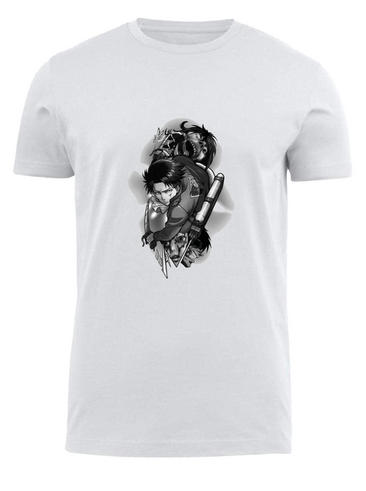 Anime Attack on titan shingeki no kyojin eren levi mikasa  Aot white fit t- shirt 26