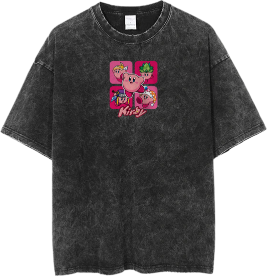 Vintage Washed Kirby Anime Graphic T-Shirt, Kawaii Y2K Aesthetic Grunge Tee, Casual Oversized Short Sleeve Top 26