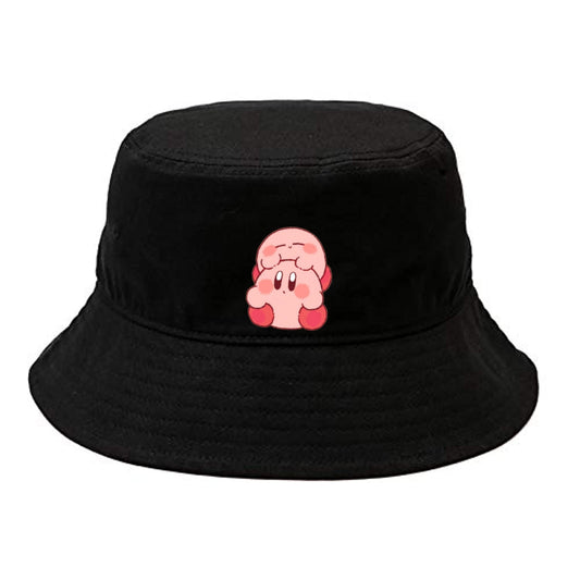 Cute Anime Kirby Bucket Hat, Kawaii Pink Character Black Sun Fisherman Cap, Y2K Streetwear Summer Beach Hat for Women and Men 26