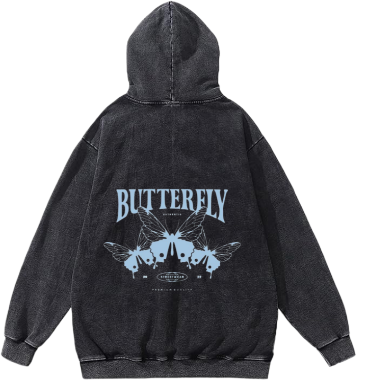 butterflies Oversize Hoodie Washed gray Back  26