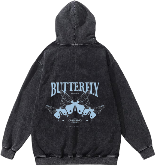 butterflies Oversize Hoodie Washed gray Back  26