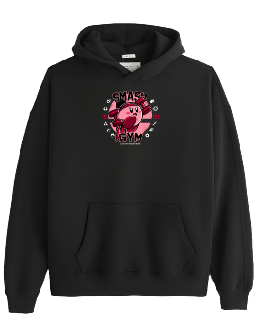 Cute Pink Anime Kirby Character Graphic Hoodie for Women and Men, Kawaii Cartoon Black Pullover Sweatshirt 26