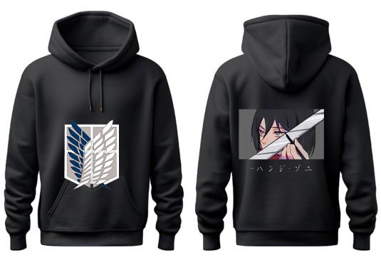Anime Attack on titan shingeki no kyojin eren levi mikasa Aot Black Oversize HOODIE back 26