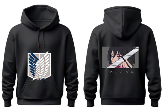 Anime Attack on titan shingeki no kyojin eren levi mikasa Aot Black Oversize HOODIE back 26