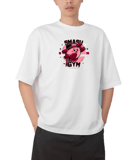 Cute White Kirby Anime Graphic T-Shirt, Kawaii Y2K Aesthetic Gaming Tee, Casual Oversized Short Sleeve Top 26