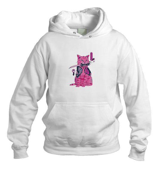 Samurai Cat Over Size hoodie White 6