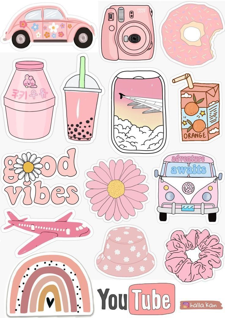 Pink Aesthetic Stickers Pack, Cute Preppy Travel, Camera, Rainbow, Good Vibes, and Waterproof Vinyl Decals for Water Bottles, Laptops, Phone, Journal, and Scrapbooking