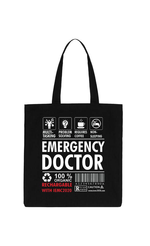 EMERGENCY DOCTOR Back text tote bag Black 24